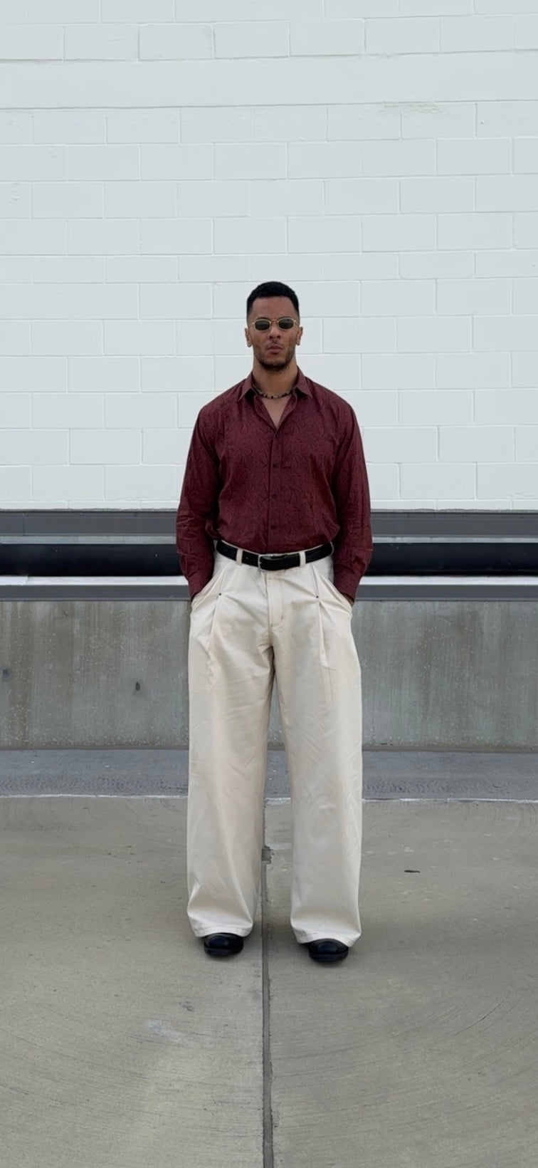 Cream Rivet Pleated Work Pants