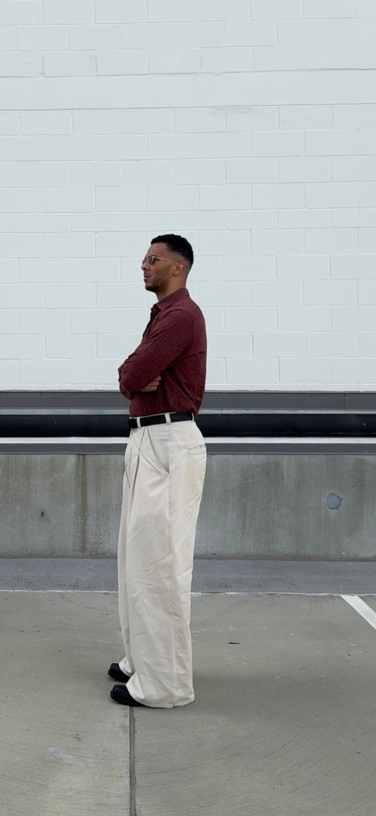 Cream Rivet Pleated Work Pants