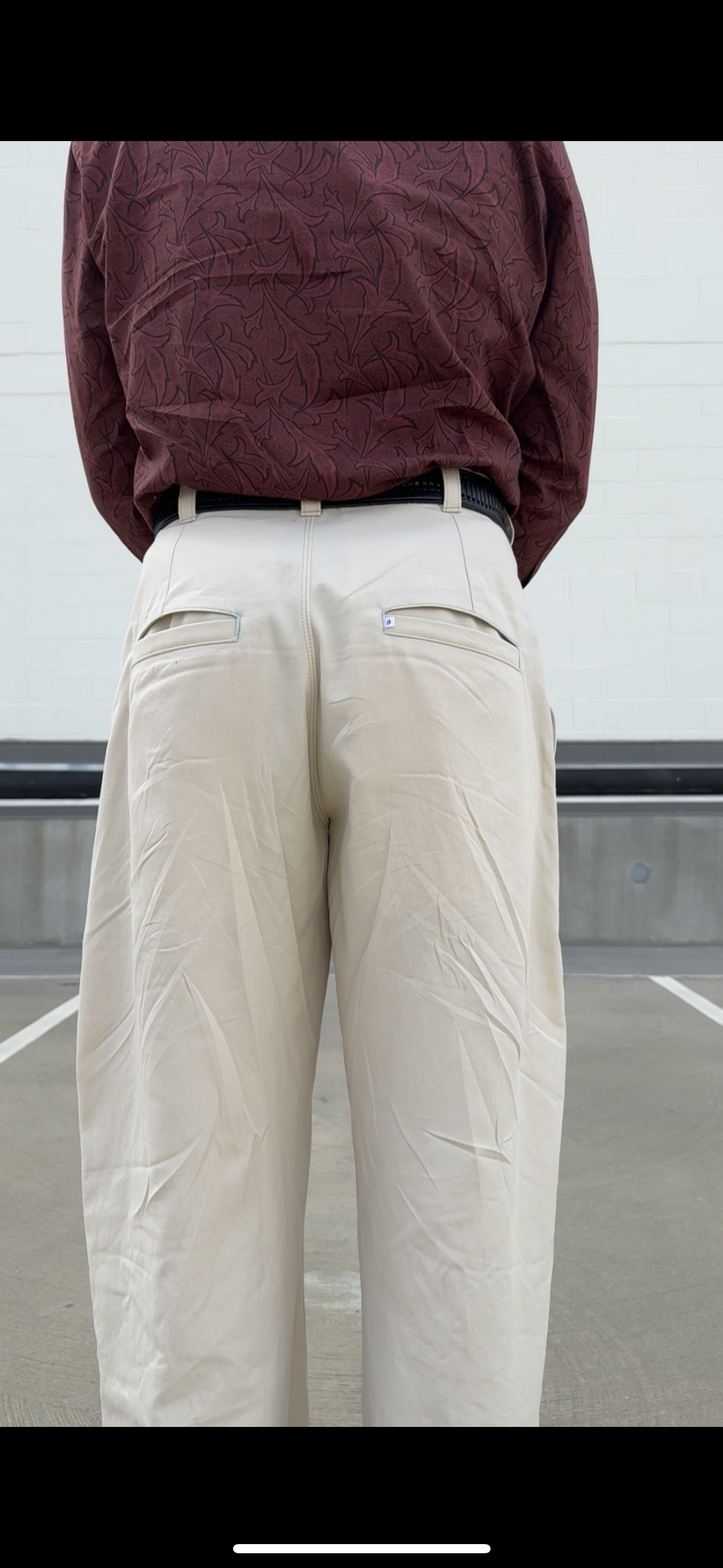 Cream Rivet Pleated Work Pants