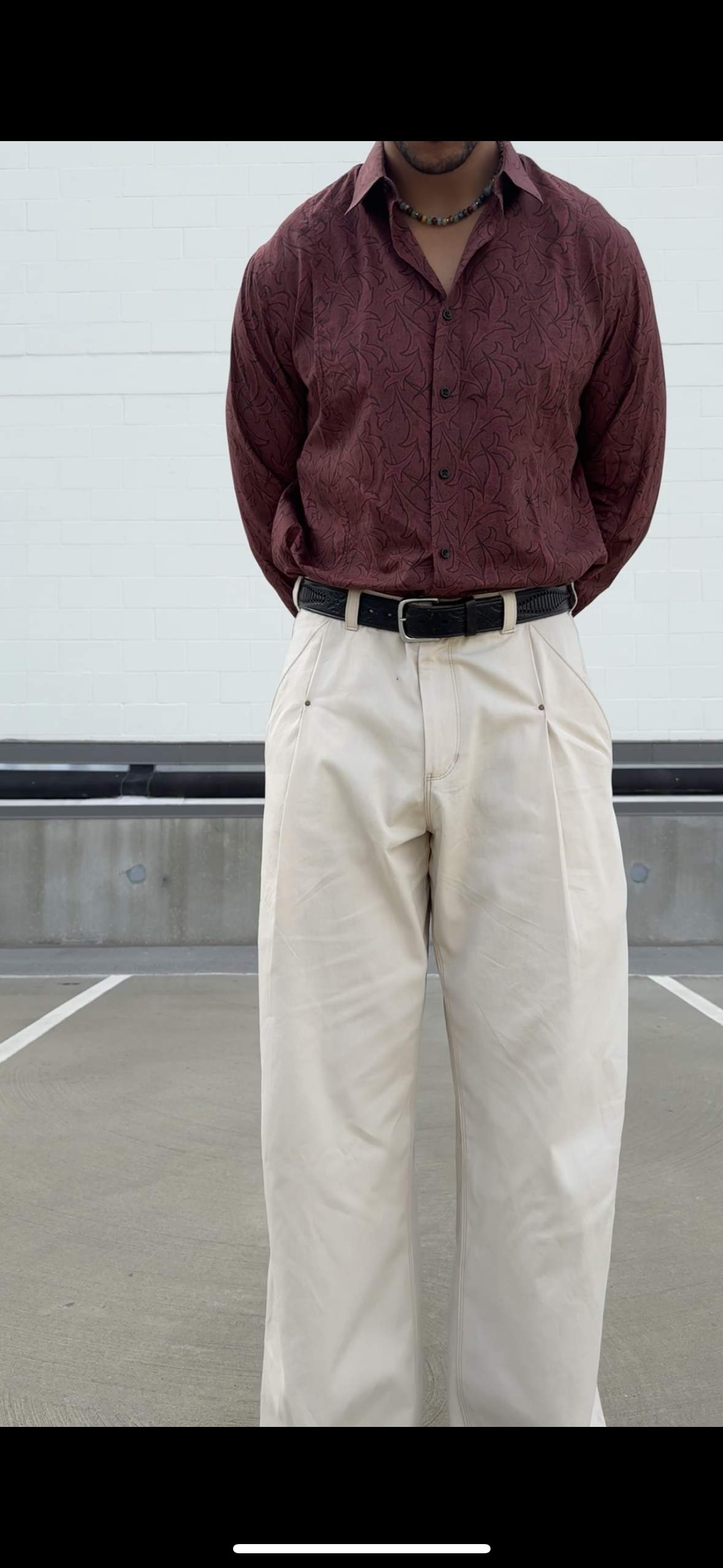 Cream Rivet Pleated Work Pants