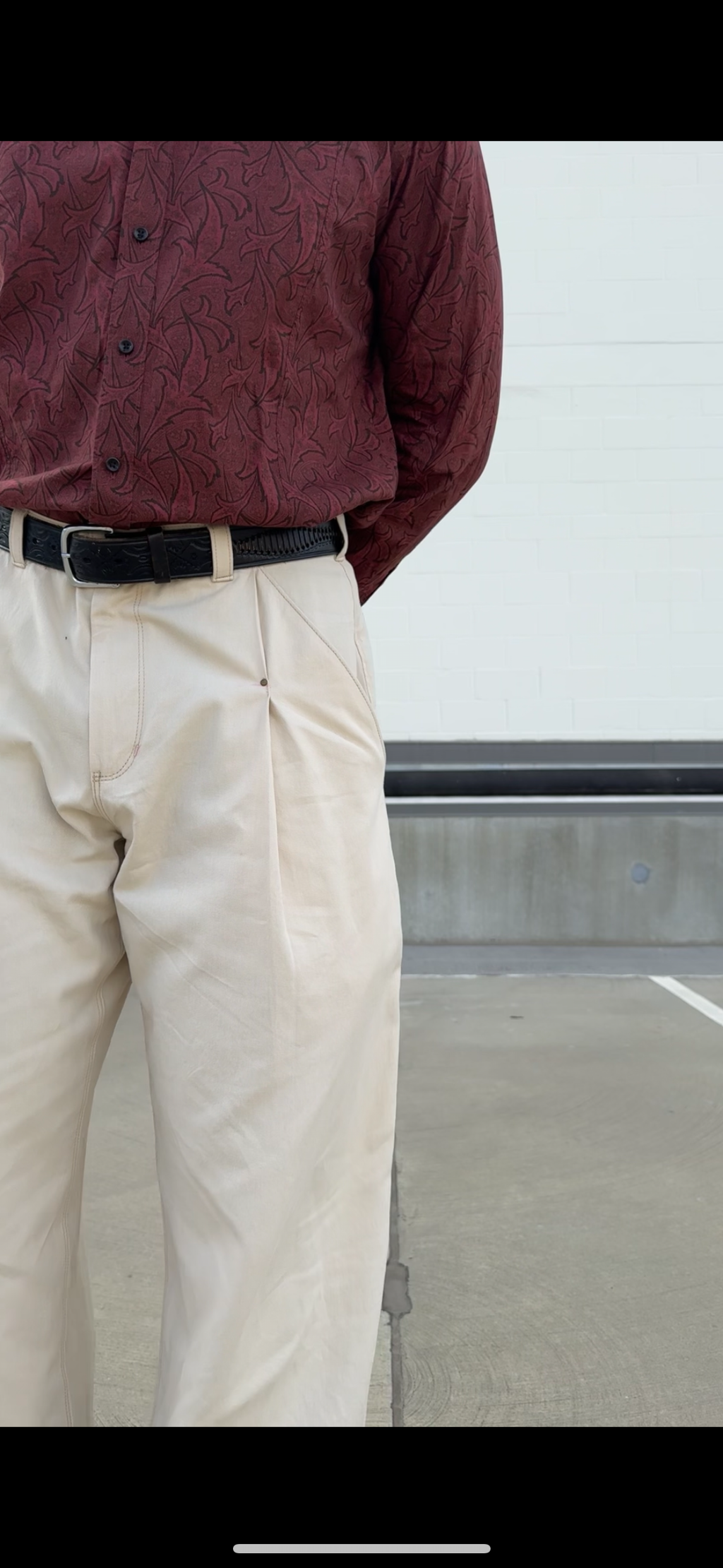 Cream Rivet Pleated Work Pants