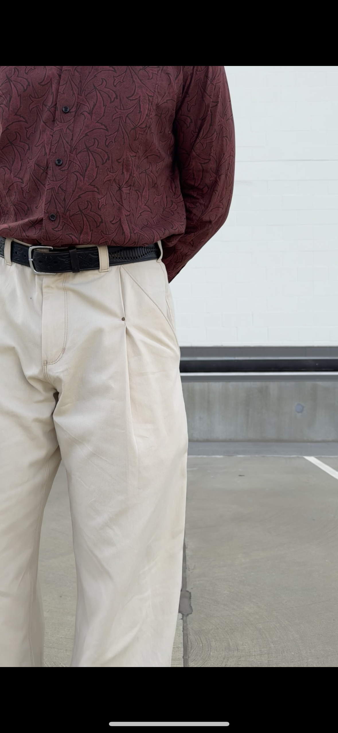 Cream Rivet Pleated Work Pants