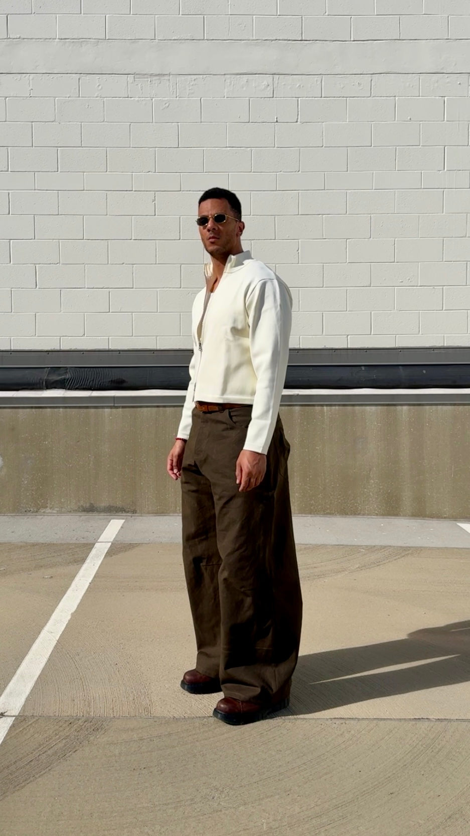 Canvas Wide Leg Knee Dart Pants