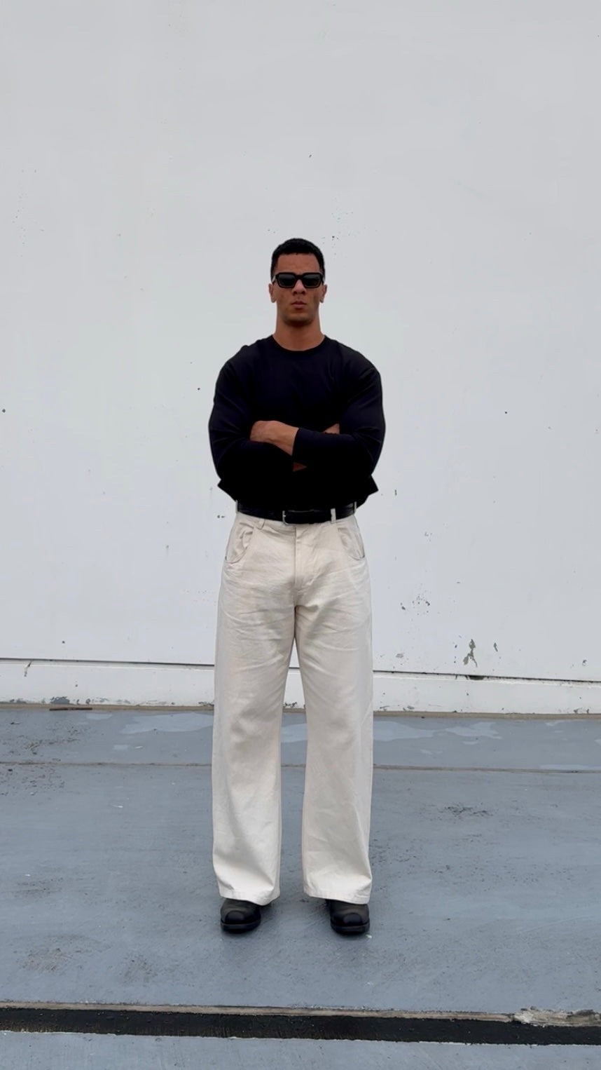 Cream Cowboy Cut Jeans