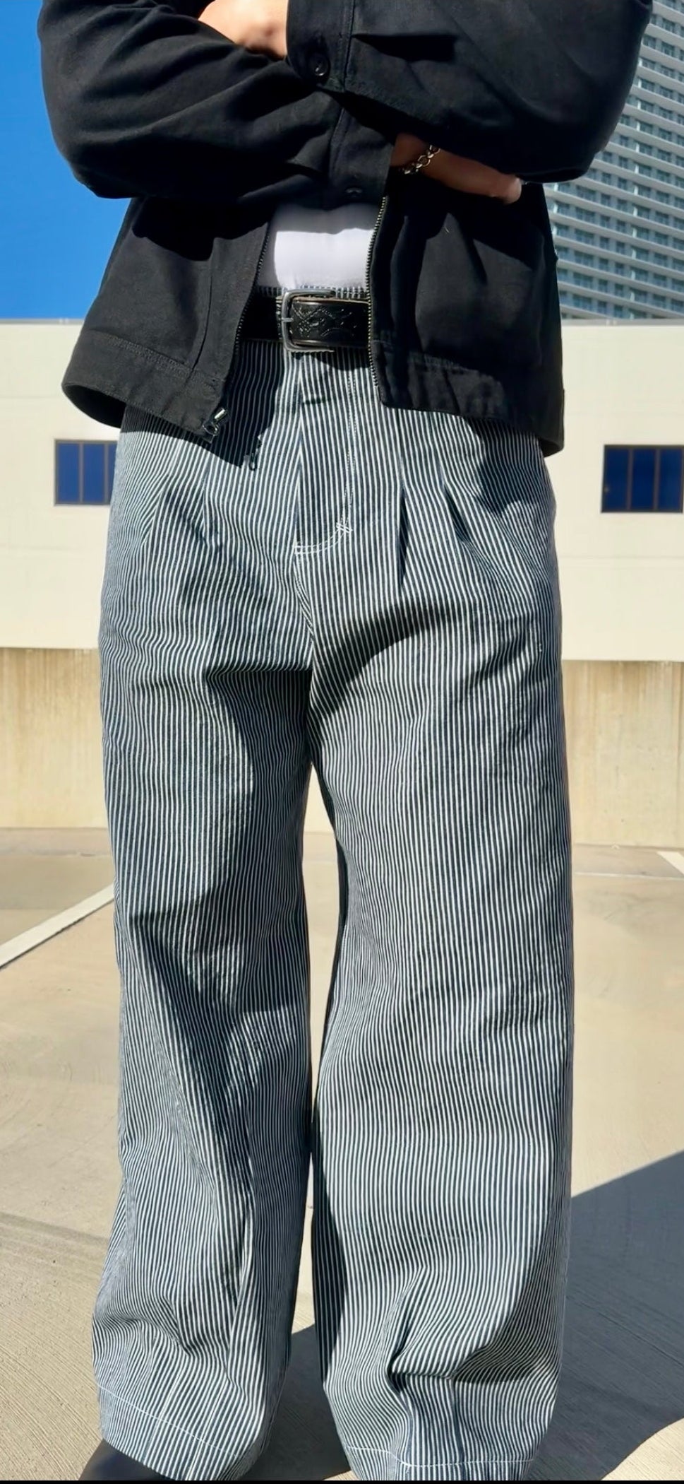 Pinstripe Double Pleated Pants