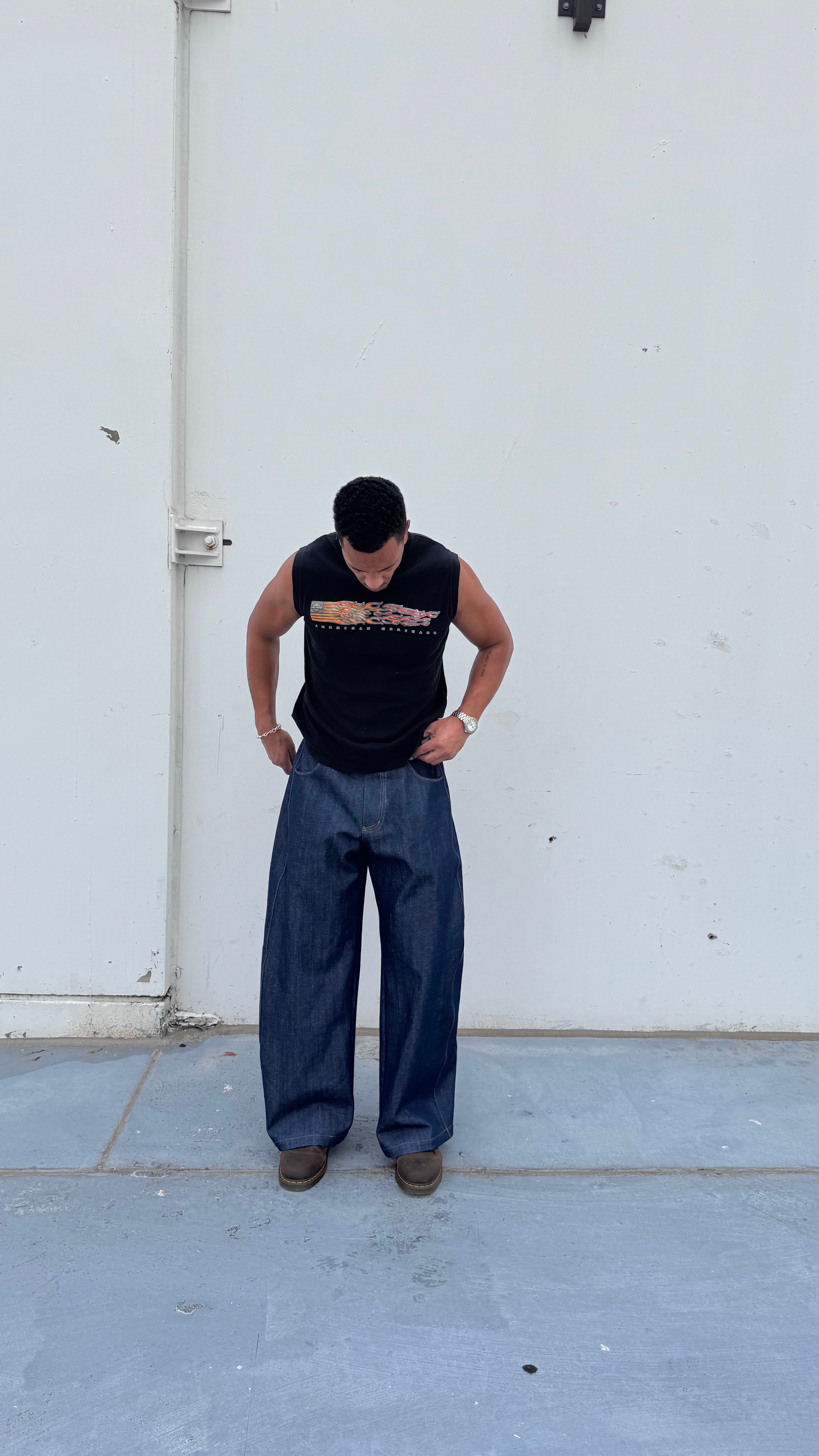 Side Panel Baggy Denim Jeans