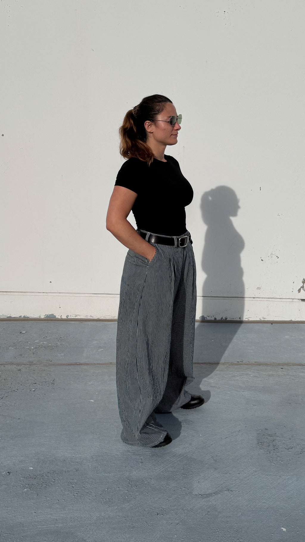 Pinstripe Double Pleated Pants - Womens