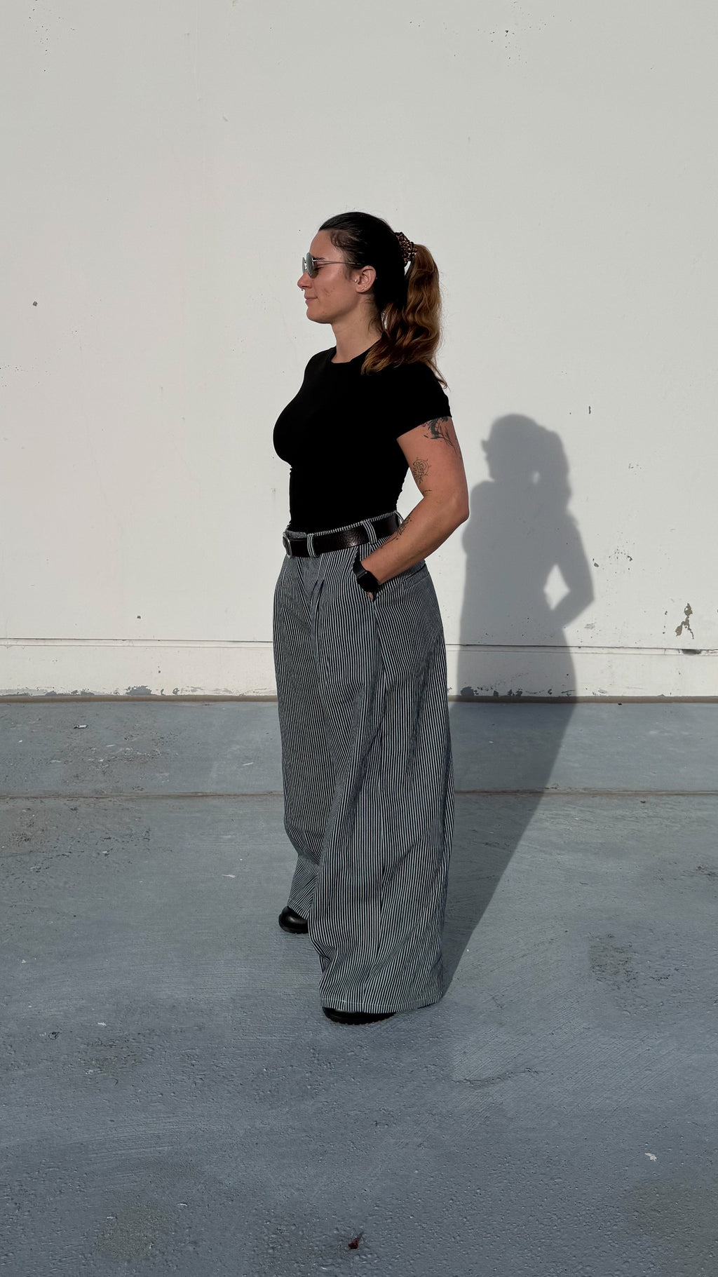 Pinstripe Double Pleated Pants - Womens