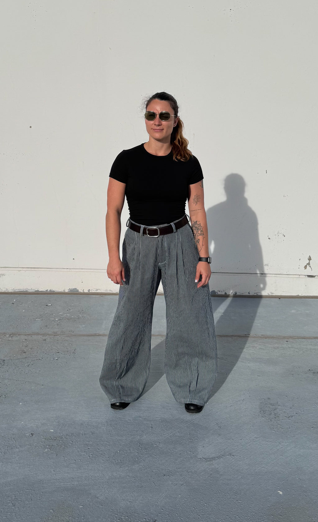 Pinstripe Double Pleated Pants - Womens