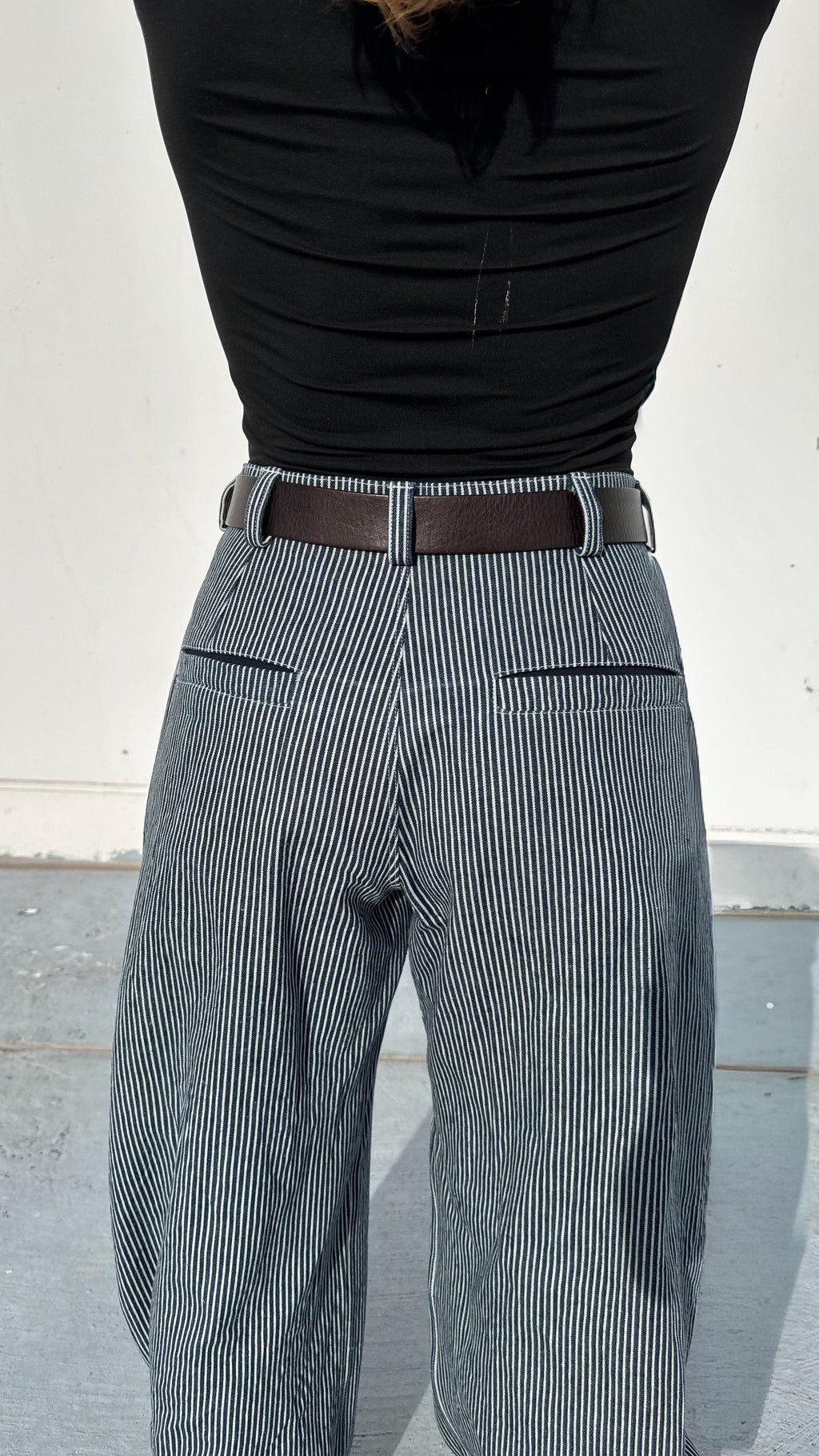 Pinstripe Double Pleated Pants - Womens