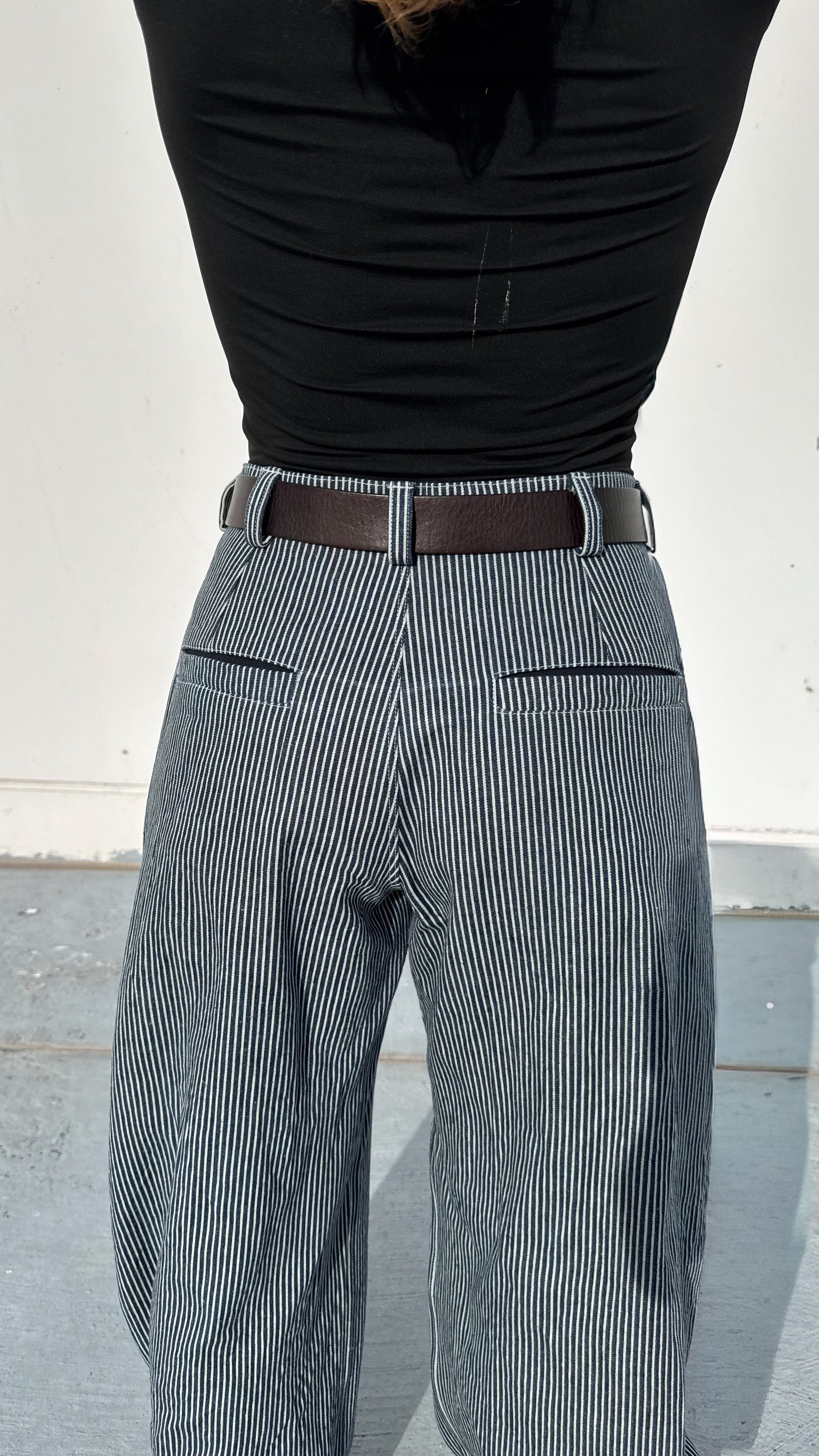 Pinstripe Double Pleated Pants - Womens