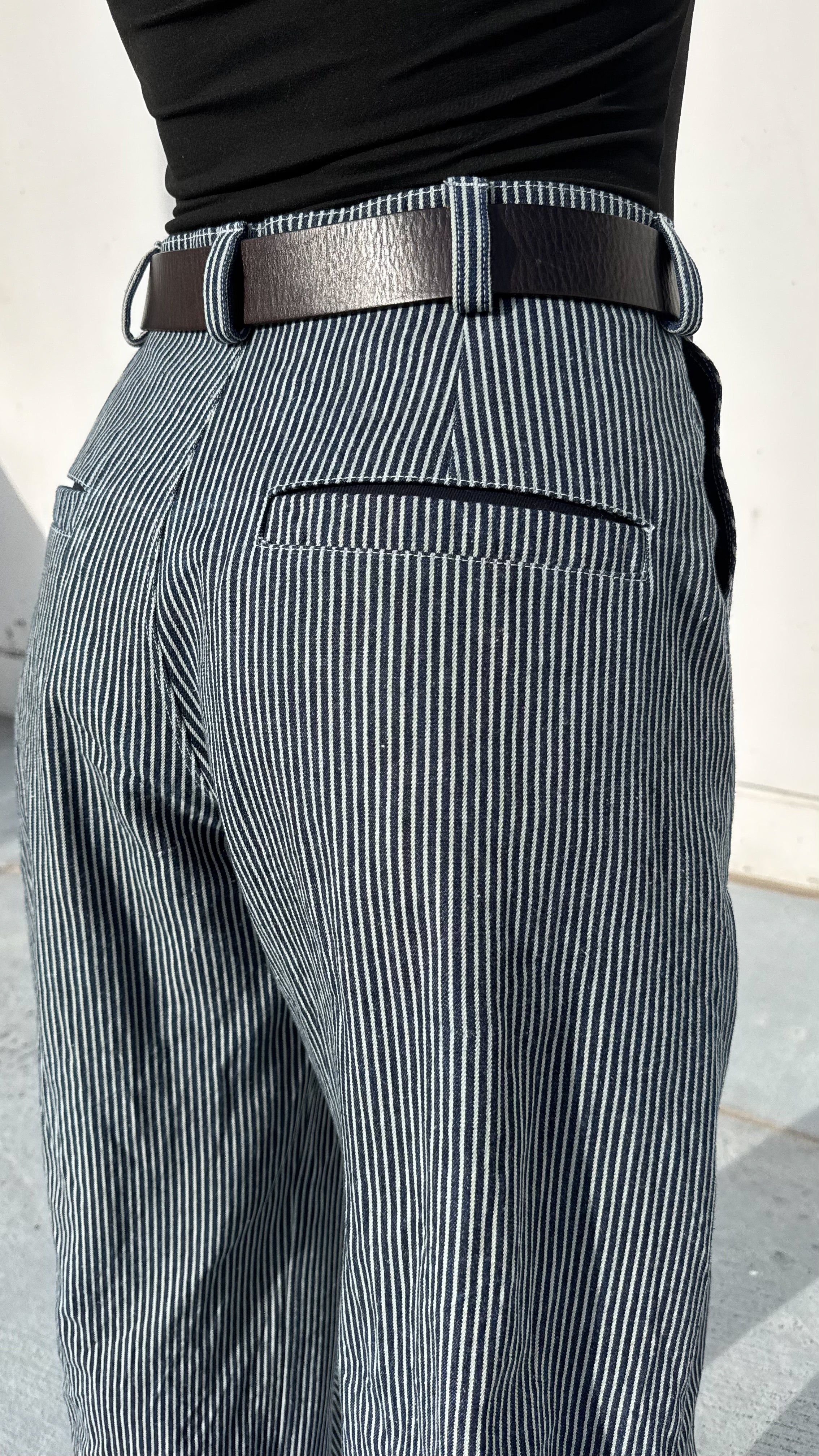 Pinstripe Double Pleated Pants - Womens