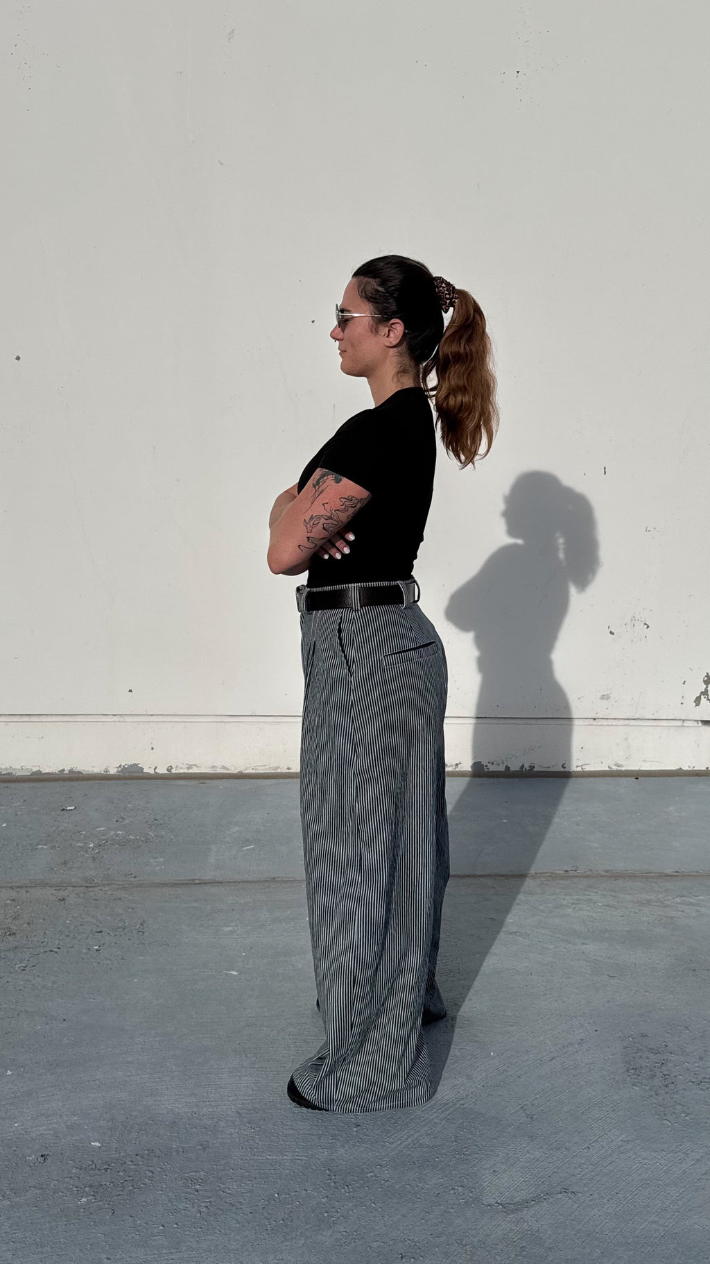 Pinstripe Double Pleated Pants - Womens