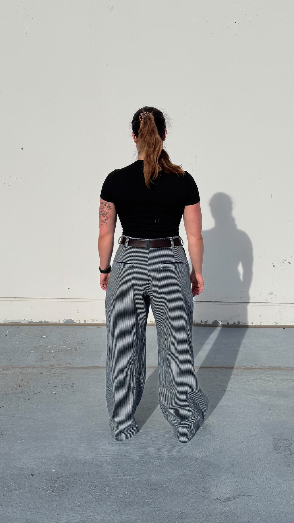Pinstripe Double Pleated Pants - Womens